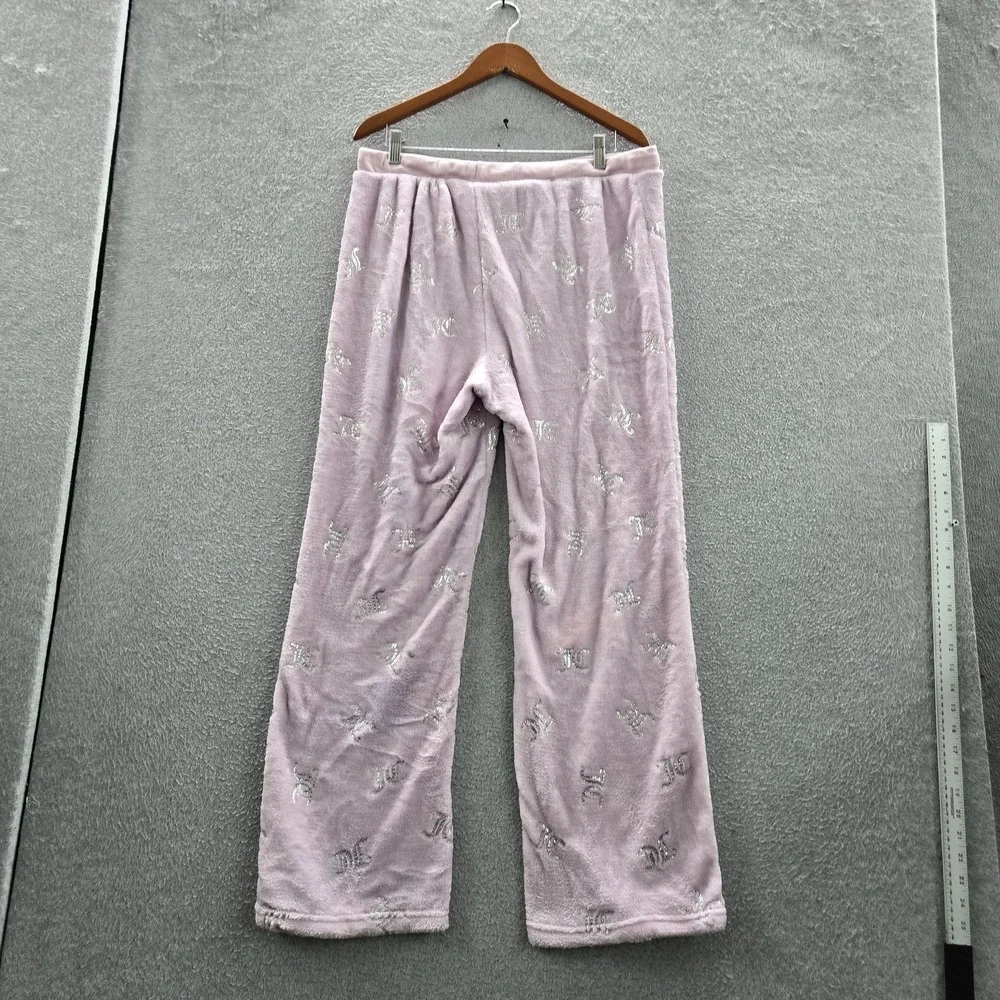 Juicy Couture Women‎ Sleepwear XL Pink Pajama Pants Sherpa Logo Wide Leg